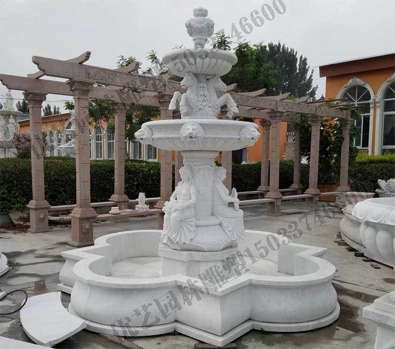 大理石噴泉，歐式人物動物噴泉，室外景觀噴泉定制